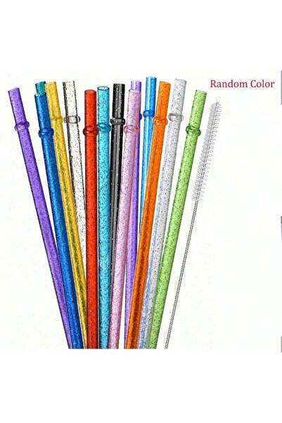 Choice Colorful 12pcs 12pcs Reusable Sparkle Plastic Straws With Cleaning Bru...