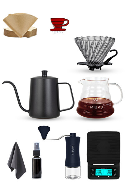 MIBRU 7-in-1 Coffee Brewing Starter Kit: Kettle, Grinder, V60 Dripper, Scale,...