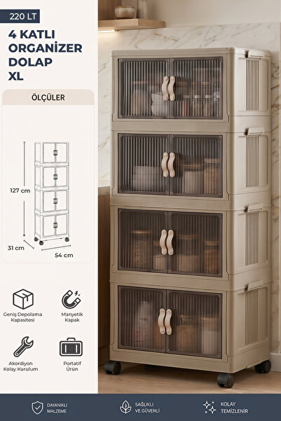 Kitchen Life 4'lü Portatif Istiflenebilir Tekerlekli Organizer Dolap Plastik ...