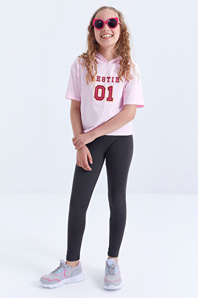 TOMMY LIFE بنطلون ضيق للفتيات بخصر مرتفع ولون أنثراسايت - 75047