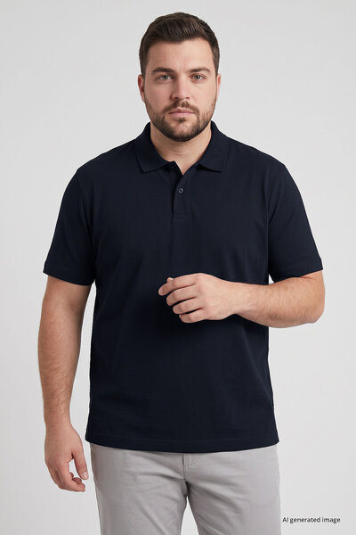 TOMMY LIFE Navy Blue Polo Collar Oversized Men's T-Shirt - 88511