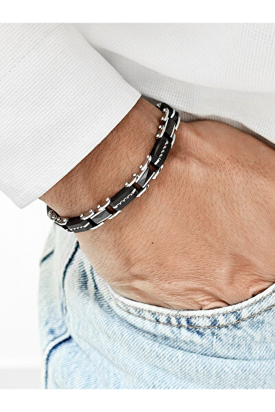 FERRO Silver & Smoked Steel & Ceramic Men's Bracelet Frj10130A-J 2 Year Warra...