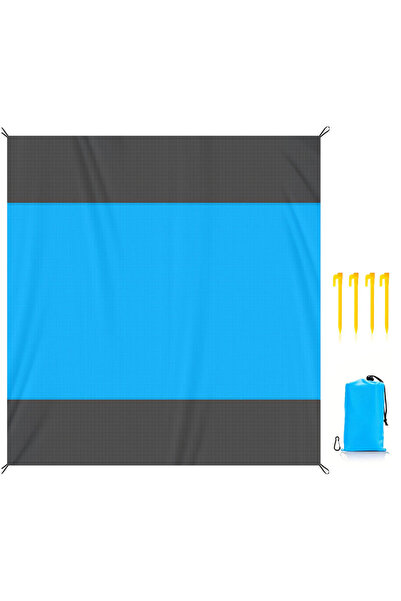 Choice set Blue Gray 78X82 inch 2x2.1m Waterproof Pocket Beach Mat Blanket Fo...