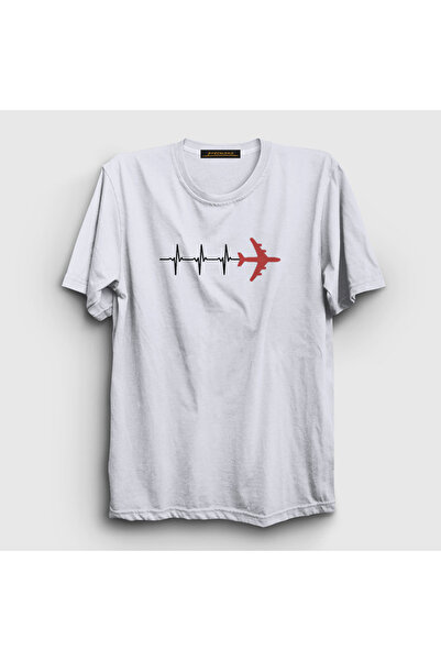 Presmono Unisex White Heartbeat Pilot Airplane T-shirt403140tt