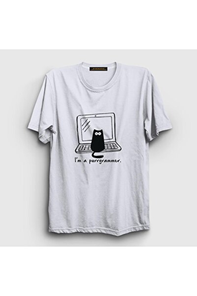 Presmono Unisex White Cat Purrgrammer Developer Software T-shirt331370tt