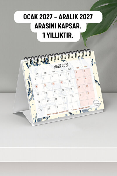 Eldesen Tasarım 2027 Masa Takvimi Spiralli A6 (15x12cm) Orta Boy / Resmi Tatiller ve Hafta Sonları / 12 Aylık