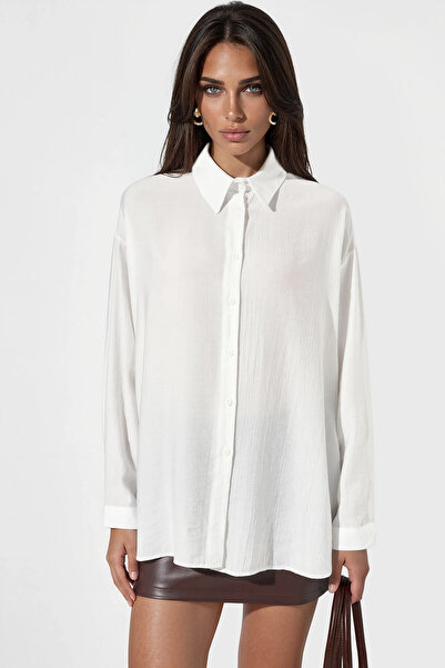 Merterium Women's Long Oversize Shirt 1497 - White