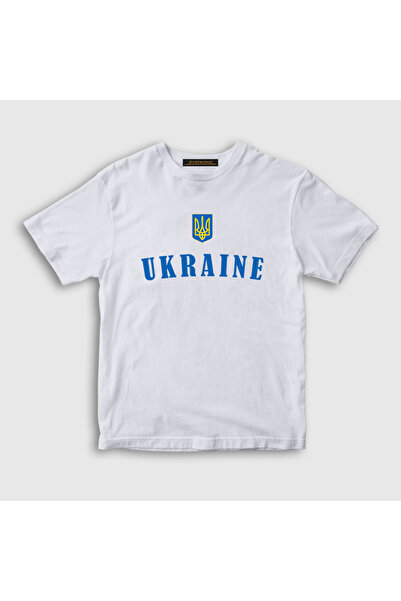 Presmono Unisex Kids White Trident Coat of Arms Ukraine Ukrainian T-Shirt 563...