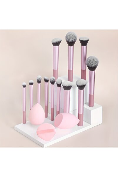 Choice3 Red 12-Piece Classic Full Makeup Brush Set with Angled and Teardrop B...