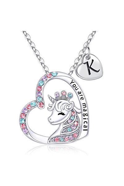 Choice K Initial Letter Unicorn Necklace You Are Magical Horse Pendant Neckla...