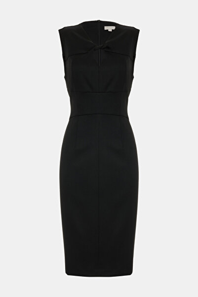 W Collection SİYAH MİDİ DAR KALIP V YAKA ELBİSE