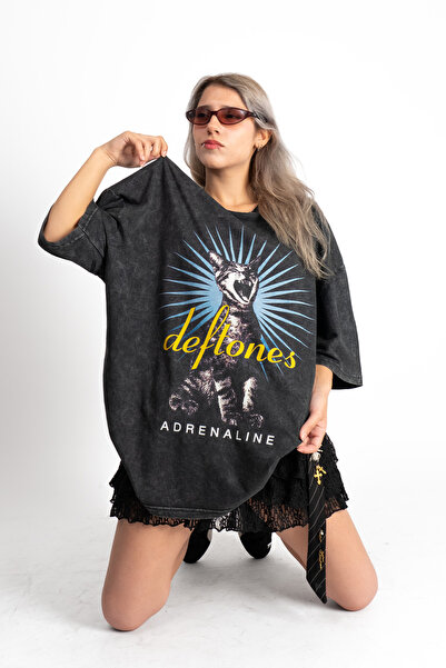 Sekizbiraltı Cat Adrenaline Baskılı Yıkamalı Siyah Oversize Unisex Tshirt