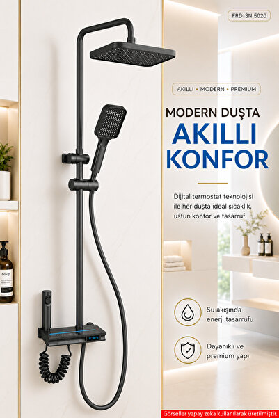 Hausberg Piyano Tuşlu Dijital Duş Seti — Freddo 4 Fonksiyonlu LED Ambiyans Iş...