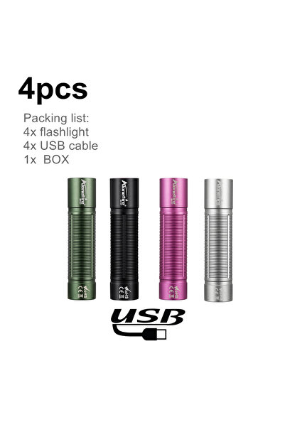 Choice SV127-White-4pcs Mini Flashlight High Bright USB Rechargeable Night Li...
