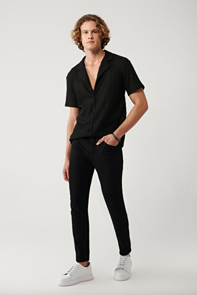Avva Pantaloni de blugi pentru bărbați, negri, din bumbac elastic, lavabil, B...