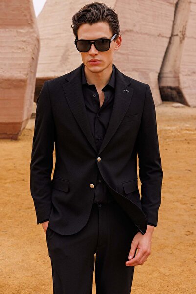 PAULMARK Men's Mono Collar Double Button Textured Jacket