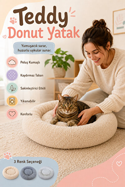 Jungolica Pet Products Teddy Kedi ve Köpek Yatağı Donut Şeklinde, Ultra Yumuş...