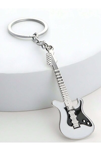 Herşey Nota Gitar Beyaz Gitarist Hediye Anahtarlık veya Çanta Süsü