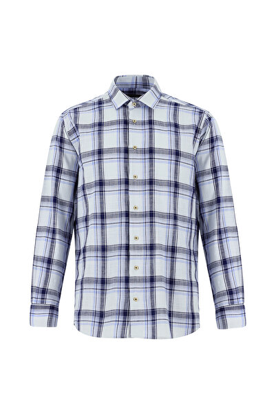 Abdullah Kiğılı Long Sleeve Regular Fit Plaid Linen Shirt