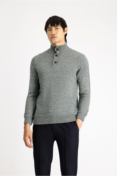 Kiğılı Half Turtleneck Buttoned Regular Fit Patterned Alpaca Wool Knitwear Sw...