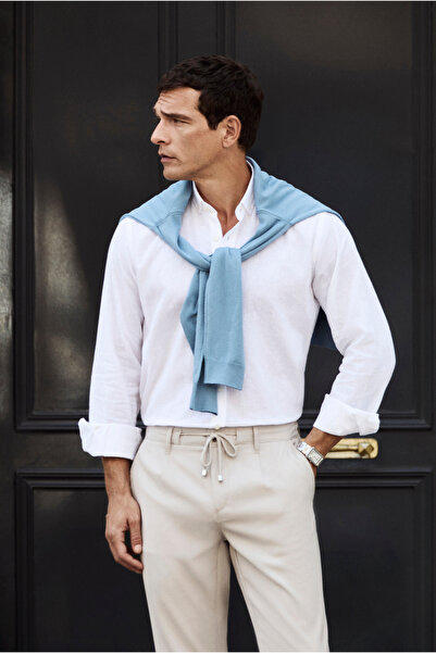 Kiğılı Long Sleeve Regular Fit Buttoned Collar Cotton Linen Shirt