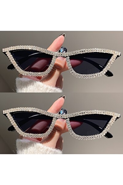 Choice black-2 pieces 1PC Rhinestone Sunglasses Party Glasses Cat Eye Sunglas...