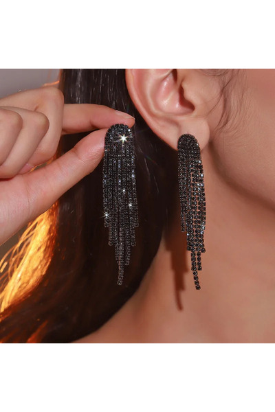Choice black FYUAN Fashion Long Tassel Drop Earrings for Women Black Gold Sil...