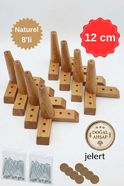 Jelert Masif Gürgen Ahşap 12 cm Naturel-Sekizli, Mobilya Yükseltme Ayağı, Rob...