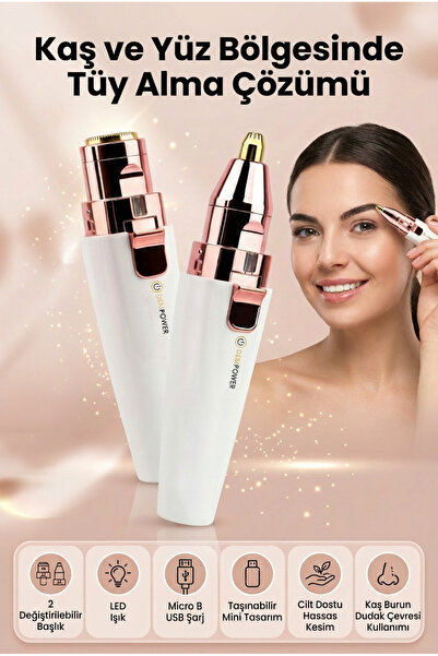 DEMPOWER 2 Başlıklı Flawless Şarjlı LED Yüz Tüy Alıcı Kaş Bıyık Kıl Epilasyon...