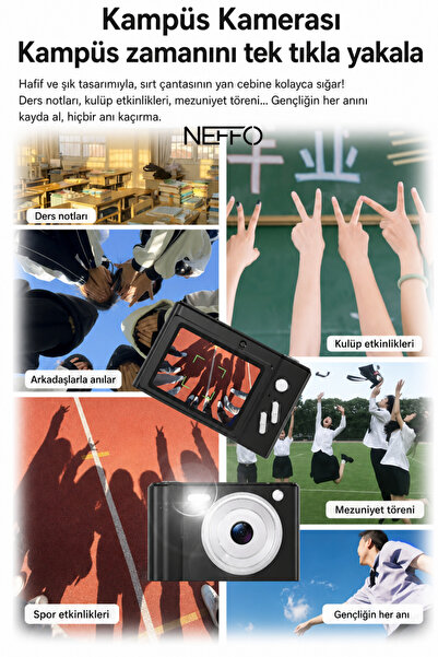 NEFFO Dijital Kamera | 50 MP 8x Zoom Hafif Kompakt Fotoğraf Makinesi (SD KART HEDİYELİ)