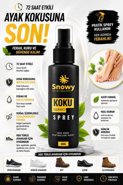 Snowy Spor Ayakkabı Koku Giderici - Yoğun Ferahlık Sağlayan Sprey 60 ml