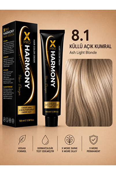 X Pro Harmony Tüp Boya 8.1 Light Blonde Ashy Açık Kumral Küllü Saç Boyası 60 ml