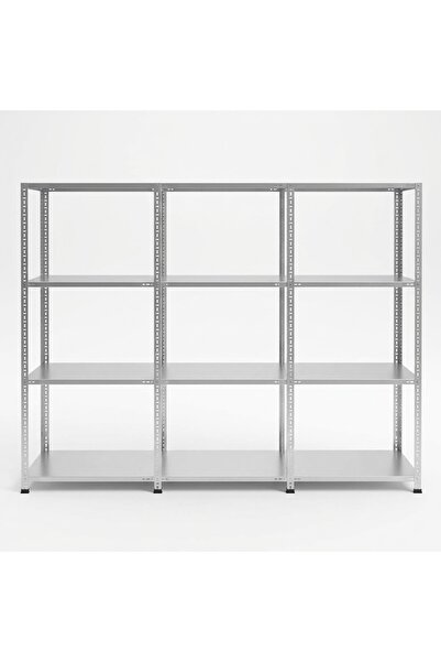RafBurada 3 Katlı 3'lü Galvaniz Çelik Raf - Depo, Arşiv, Kiler, Dosya, Market Rafı 31x60 cm-100 cm-0.70 mm