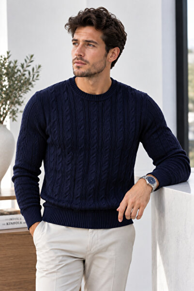 H&E LUXURY DESIGN Muški pleteni sportski džemper sa šišanim frizurama