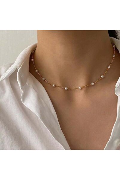 Choice Gold New Beads Women's Neck Chain Kpop Pearl Choker Necklace Gold Colo...