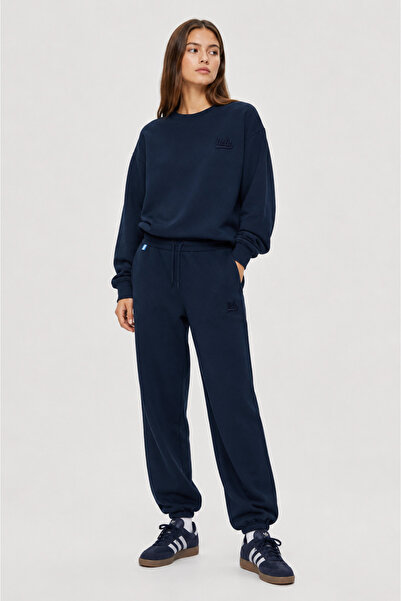 UCLA Jatavia Navy Blue Embroidered Standard Fit Women's Sweatpants with Elast...