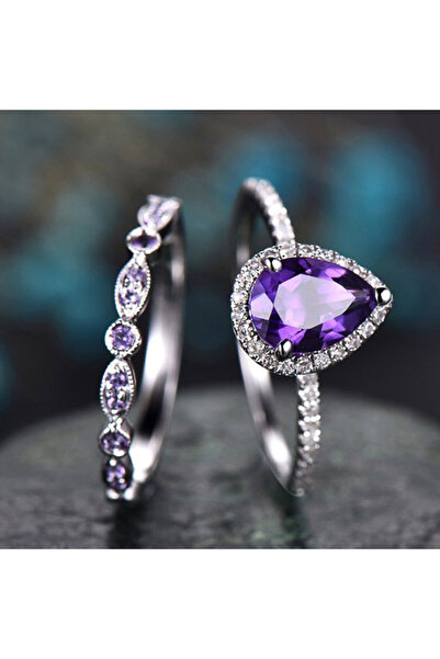 Choice4 8 T0399 Huitan Charming Pear Purple Cubic Zircon Set Rings for Women ...