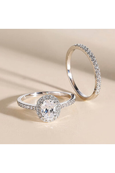 Choice 6 T0373 Huitan AA Crystal Cubic Zirconia 2Pcs Women Rings Luxury Silve...