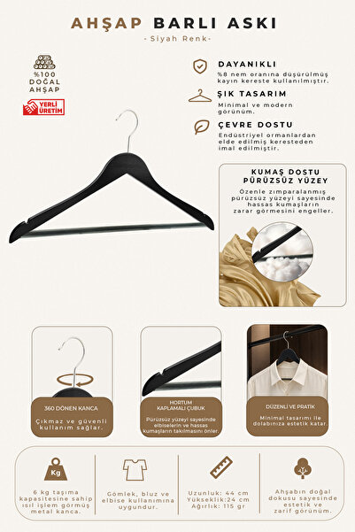 NYN Umeraș din lemn M001-ÇB Umeraș pentru pantaloni, de calitate și elegant, ...