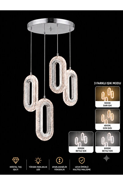 RSCOLLECTIONS Hera Modern Sarkıt 4'Lü Led Avize Elips Sarkıt Ledli Avize