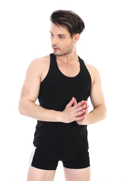 Çift Kaplan Men's Ribana Sports Black Undershirt 0915