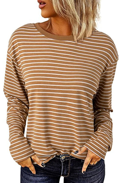 OEM Women's casual khaki blouse with long sleeves, white stripes, XL