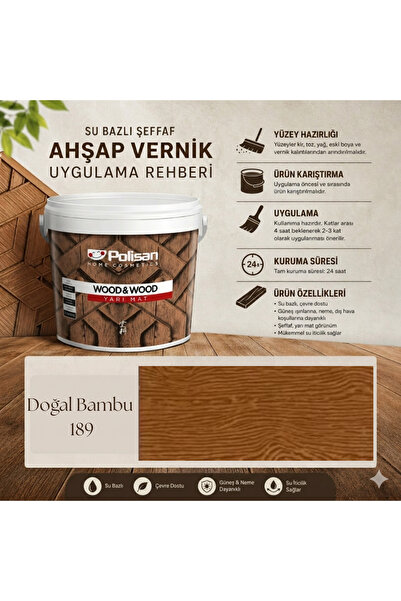 Polisan Wood&Wood Anti Aging Ahşap Verniği Yarı Mat Su Bazlı Ahşap Boyası 0,7...