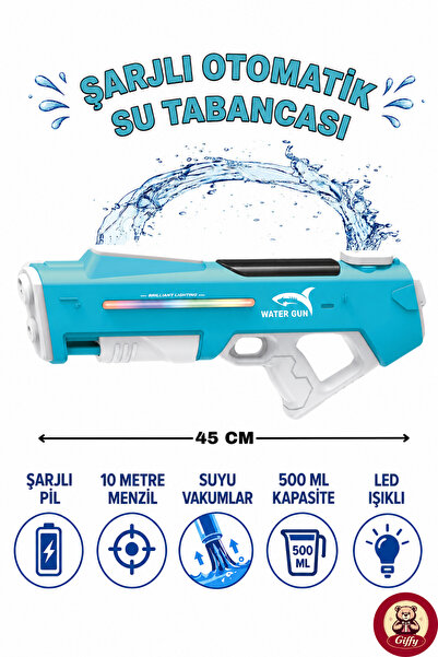 giffy Oyuncak Şarjlı Otomatik Su Tabancası 500 ML | LED Işıklı | 10 Metre Men...
