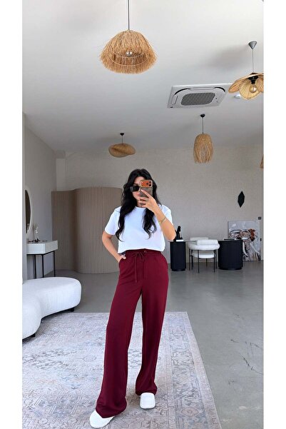 Buket Teke Burgundy Drawstring Modal Pants