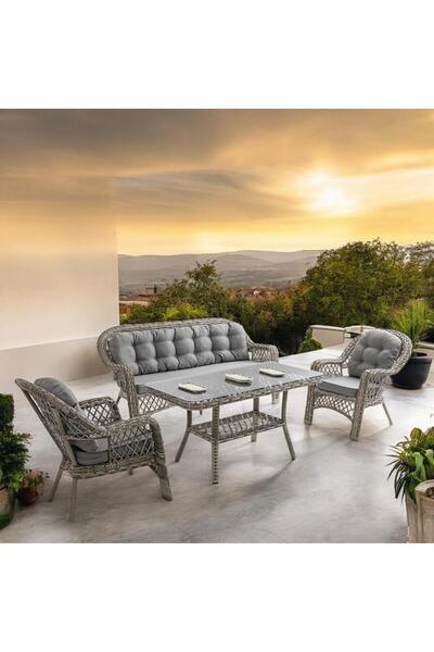 ReHome Lora 3+1+1+Sehpa | Rattan Bahçe Balkon Oturma Grubu