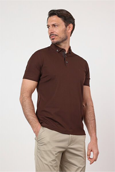 İmza Καφέ ιταλικό κοντομάνικο μπλουζάκι χωρίς τσέπες με κανονική εφαρμογή 101...