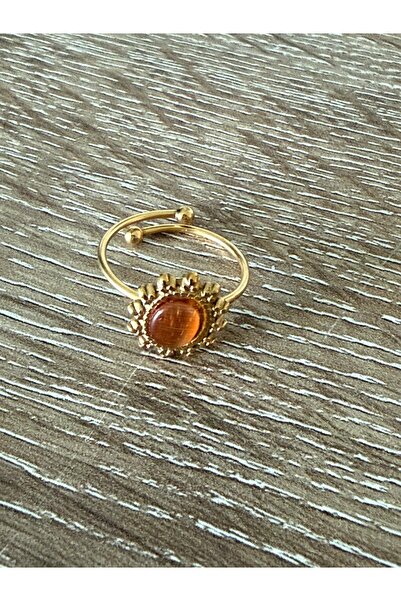 misstakıjewerly ÇELİK GOLD RENK KAHVERENGİ TAŞLI AYARLANABİLİR YÜZÜK