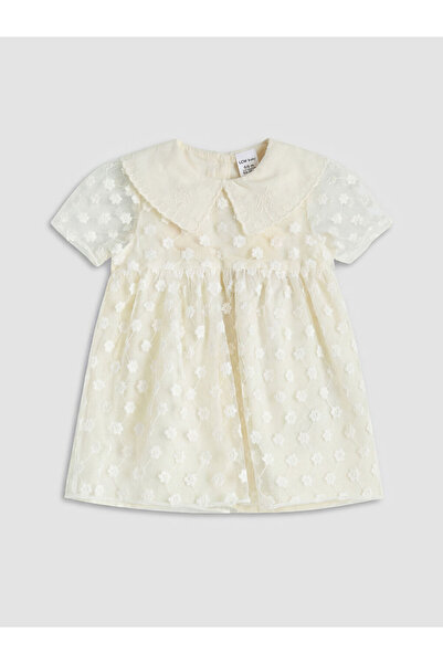 LC Waikiki LCW babyEkru Bebe Yaka Çiçekli Kız Bebek Elbise