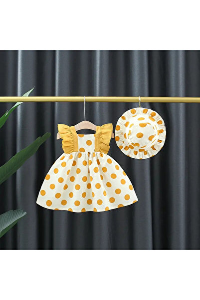 Little Dress Rochie cu volane și buline galbene, plus pălărie inclusă